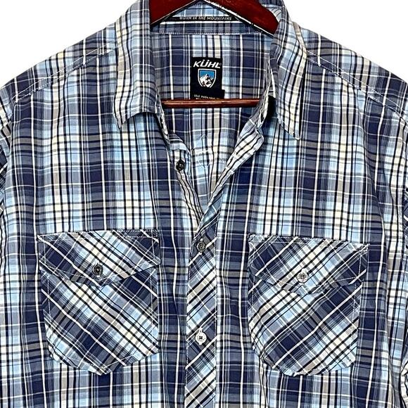 KÜHL Men’s Large Blue Plaid SUNCEL Short Sleeve Shirt - Picture 3 of 7